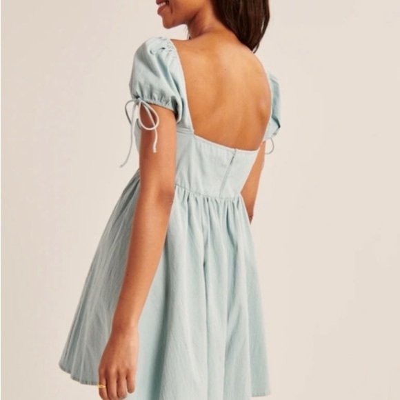 Abercrombie & Fitch Light Blue Sweetheart Neck Puff Babydoll Mini Dress A&F - Picture 3 of 13
